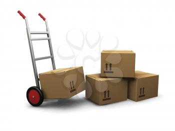 Royalty Free Clipart Image of a Dolly With Boxes