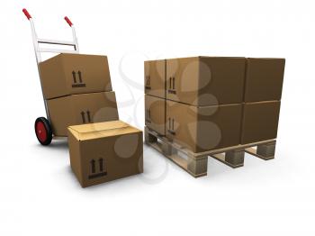 Royalty Free Clipart Image of a Skid and Dolly With Boxes