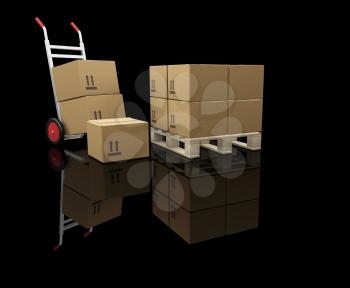 Royalty Free Clipart Image of a Colly and Skid With Boxes