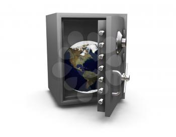 Royalty Free Clipart Image of a Globe in a Safe