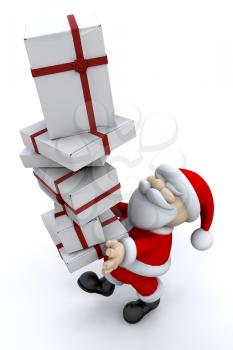 Royalty Free Clipart Image of a 3D Santa Carrying Gifts