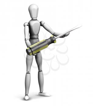 Royalty Free Clipart Image of a 3D Man Holding a Screwdriver