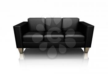 Royalty Free Clipart Image of a Black Leather Settee