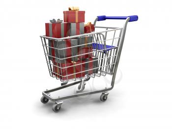 Royalty Free Clipart Image of a Shopping Cart Full of Presents