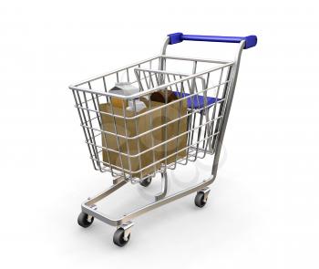 Royalty Free Clipart Image of a Shopping Cart With Groceries