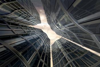 Royalty Free Clipart Image of a View Up To The Top of Skyscrapers