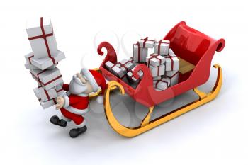 Royalty Free Clipart Image of Santa Delivering Presents
