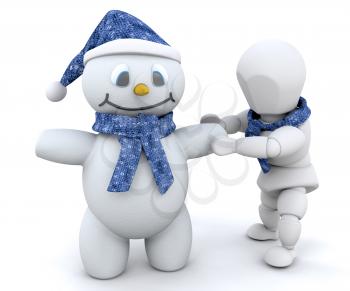 Royalty Free Clipart Image of a Person Building a Snowman
