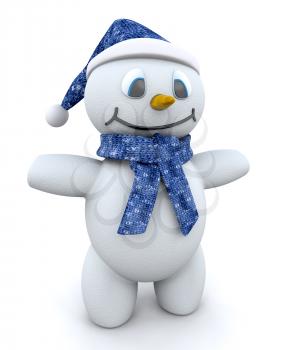 Royalty Free Clipart Image of a Snowman Wearing a Hat and Scarf