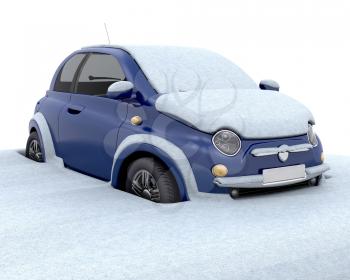 Royalty Free Clipart Image of a Car Stuck in Snow