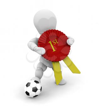 Royalty Free Clipart Image of a Soccer Player With a First Place Ribbon