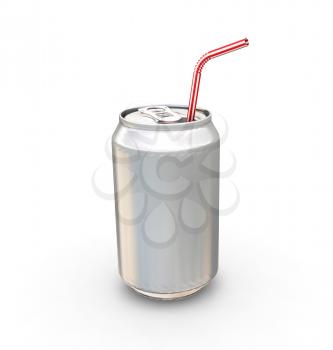 Royalty Free Clipart Image of a Soft Drink Can and a Straw