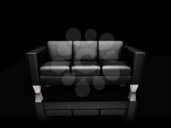 Royalty Free Clipart Image of a Black Leather Settee