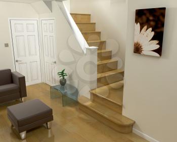 Royalty Free Clipart Image of a Room Showing the Staircase