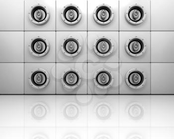 Royalty Free Clipart Image of a Wall of Speakers