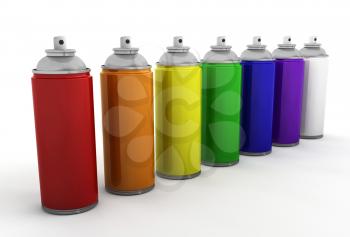 Royalty Free Clipart Image of a Set of Spray Cans