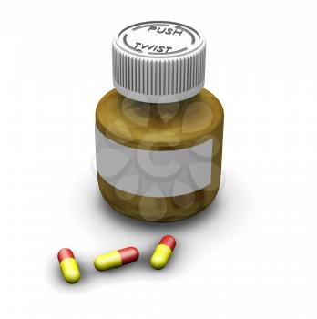 Royalty Free Clipart Image of a Bottle of Tablets