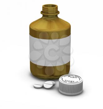 Royalty Free Clipart Image of a Bottle of Tablets