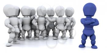 Royalty Free Clipart Image of a Blue Guy in Front of a Group of Other People