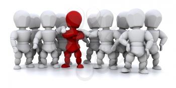Royalty Free Clipart Image of a Team With a Red Guy in Front