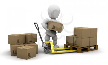 Royalty Free Clipart Image of a Person Stacking Boxes