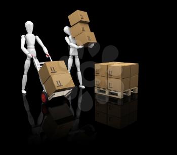 Royalty Free Clipart Image of People Loading Boxes