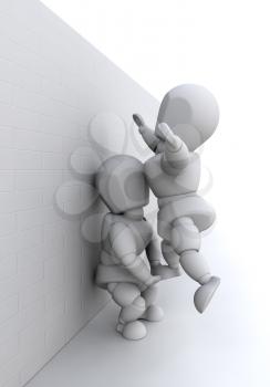 Royalty Free Clipart Image of a Person Getting a Leg Up to Climb a Wall
