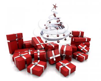 Royalty Free Clipart Image of a Stack of Gifts Under the Tree