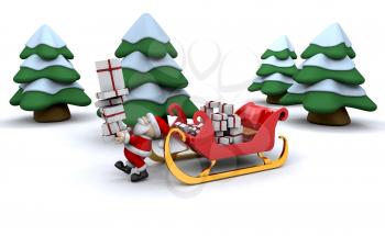 Royalty Free Clipart Image of Santa Delivering Presents