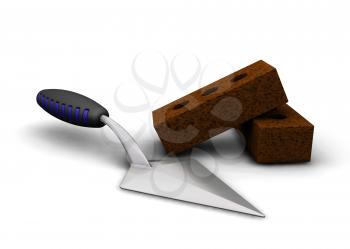 Royalty Free Clipart Image of a Trowel and Bricks