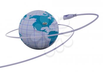 Royalty Free Clipart Image of a USB Cable Around the World