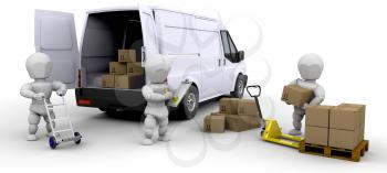 Royalty Free Clipart Image of People Loading Boxes Into a Van