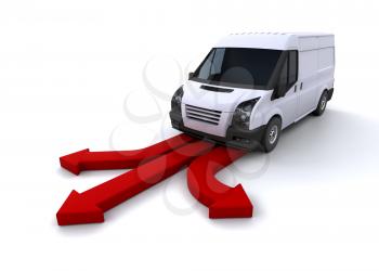 Royalty Free Clipart Image of a Van on Arrows