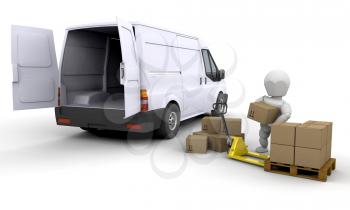 Royalty Free Clipart Image of People Loading a Van