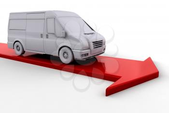 Royalty Free Clipart Image of a Van on a Red Arrow