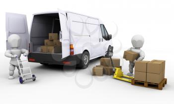 Royalty Free Clipart Image of  People Loading a Van