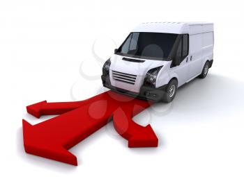 Royalty Free Clipart Image of a Van With Arrows
