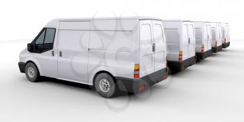 Royalty Free Clipart Image of a Fleet of Delivery Vans