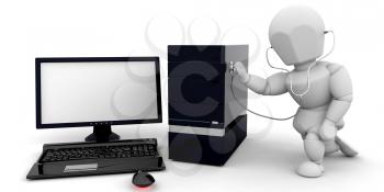 Royalty Free Clipart Image of a Guy Using a Stethoscope on a Computer