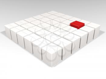 Royalty Free Clipart Image of a Red Box Among White Boxes