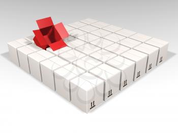 Royalty Free Clipart Image of an Open Red Box in a Group of Boxes
