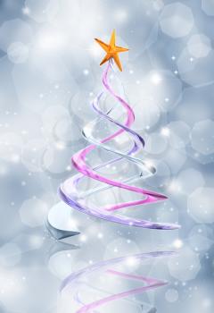 Glittery blue background with abstract glass effect Christmas tree