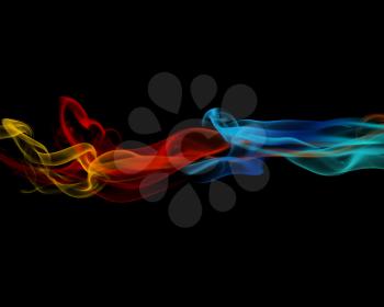 Colourful flowing smoke on a black background