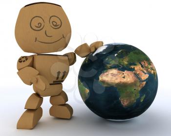 3D render of a Cardboard Box figure with globe