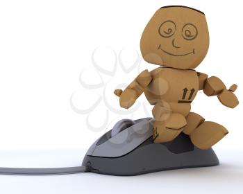 3D render of a Cardboard Box figure with computer mouse