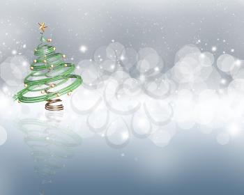 Colourful background with stars and bokeh lights effect and a 3D Christmas tree