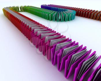 3D Render of a line of colourful folders