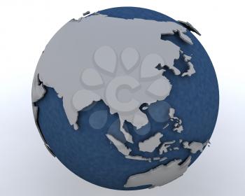 3D render of a Globe showing east asia region