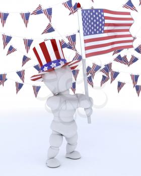 3D render of a man with american flag