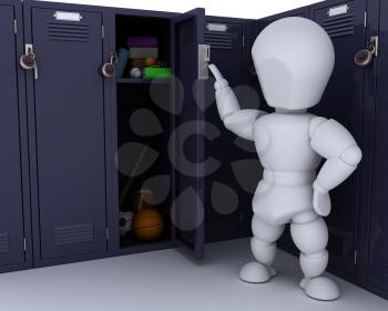 3D render of a man with school lockers